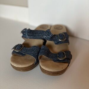 Dansko Women’s Sophie Beach Sandals with Adjustable Blue Straps.